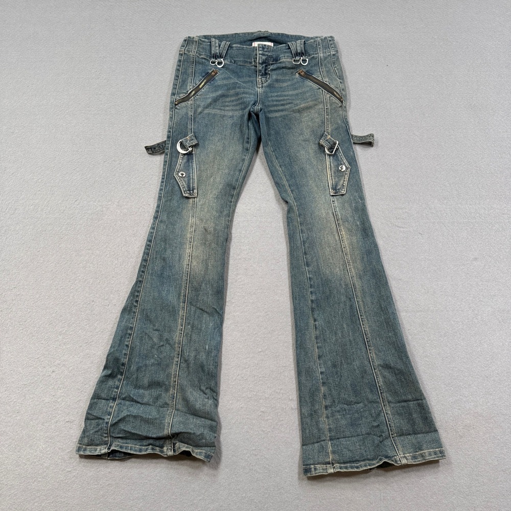 BDG Flare Jeans Women's 6/28 Blue Medium Wash Low Rise Cargo Utility Y2K Style